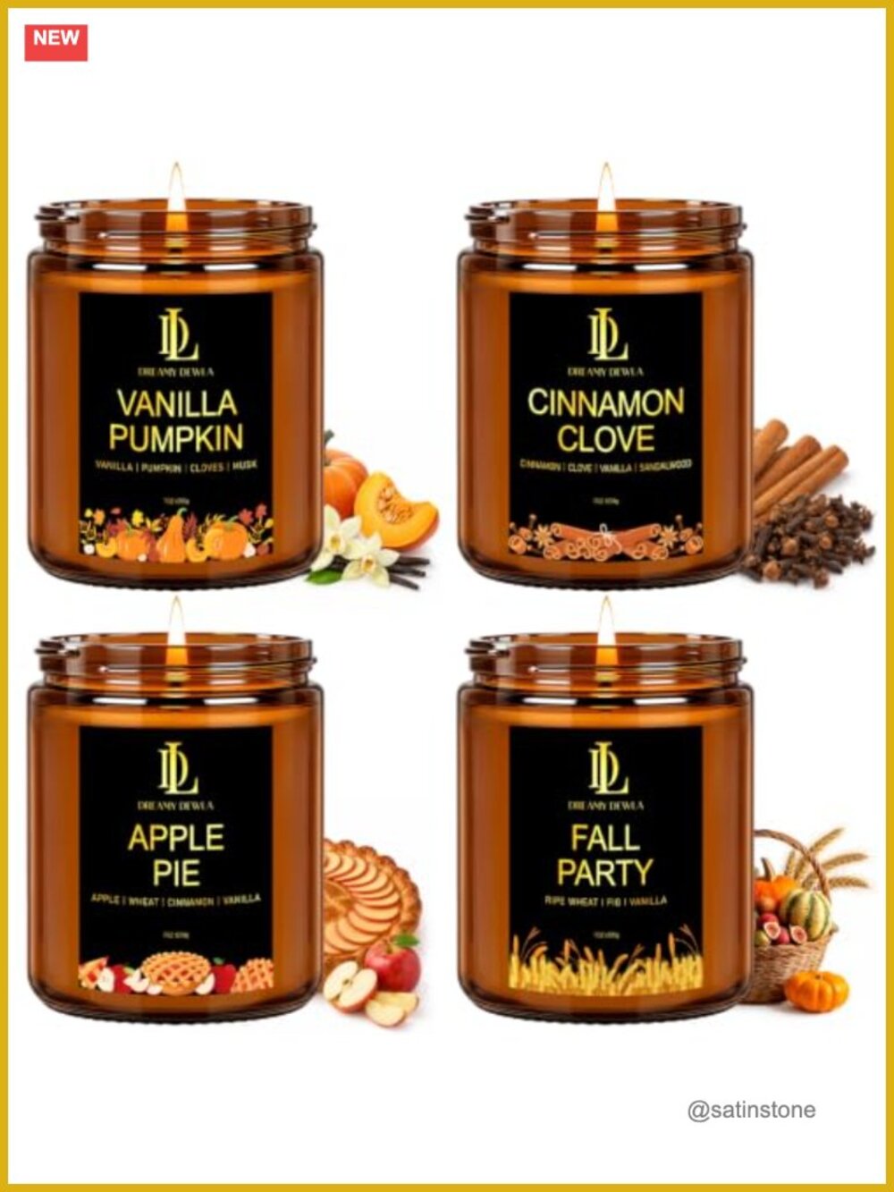 Fall Scented Candles Set 4 Pack 28oz Soy Wax Long Lasting
